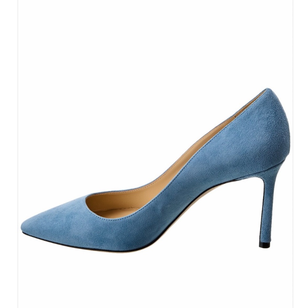 JIMMY CHOO ROMY 85MM SUEDE PUMP IN SMOKY BLUE SIZE EU 39